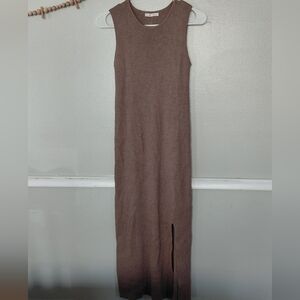 Be Cool Boutique Mocha Viscose Ribbed Sleeveless Bodycon Midi Dress